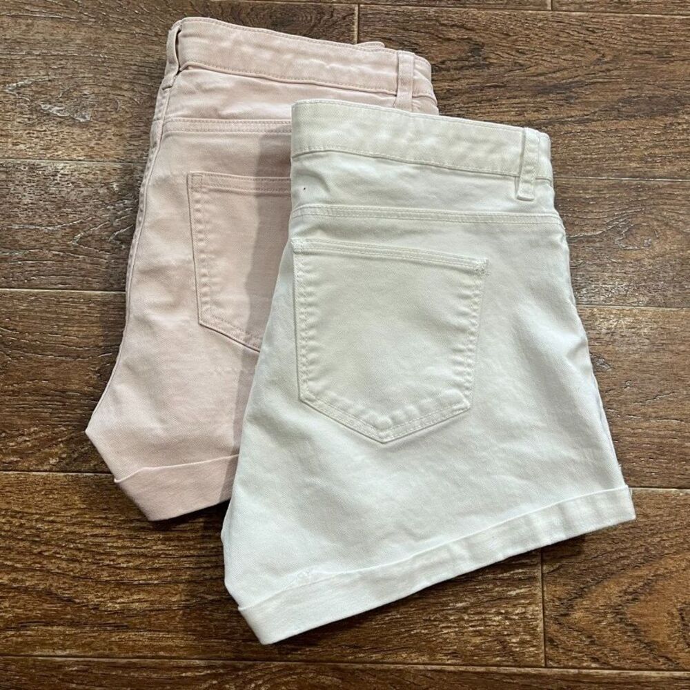 Denim Shorts Womens Size 8 H&M Lot of 2 Pink White Cuffed Hem Y2K Cottagecore